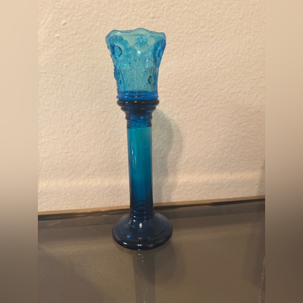 Vintage Blue Glass Candle Holder